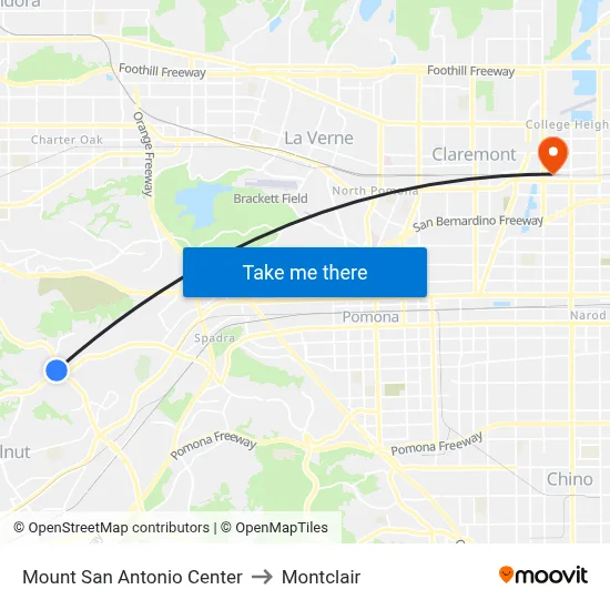 Mount San Antonio Center to Montclair map