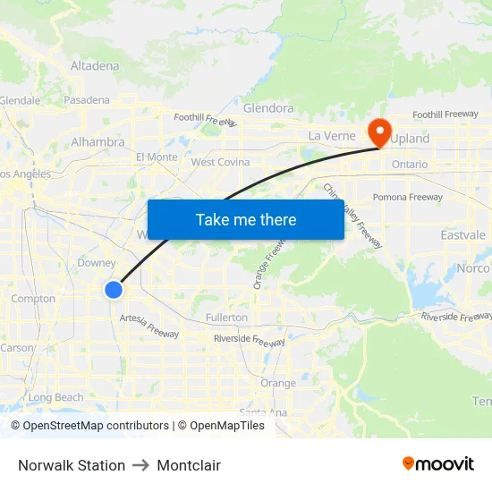 Norwalk Station to Montclair map