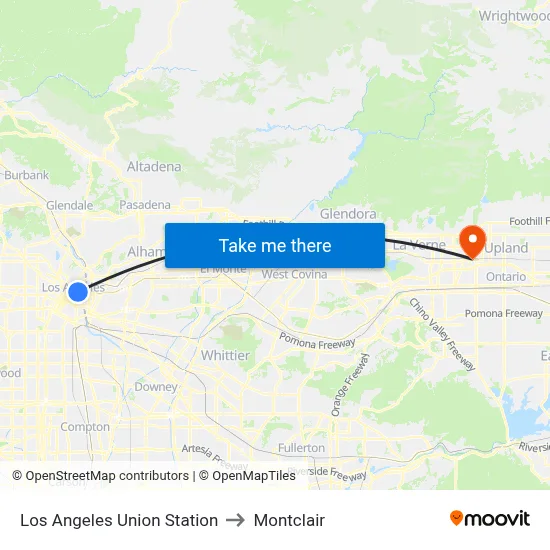Los Angeles Union Station to Montclair map