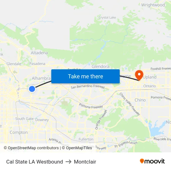 Cal State LA Westbound to Montclair map
