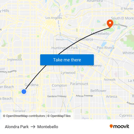 Alondra Park to Montebello map