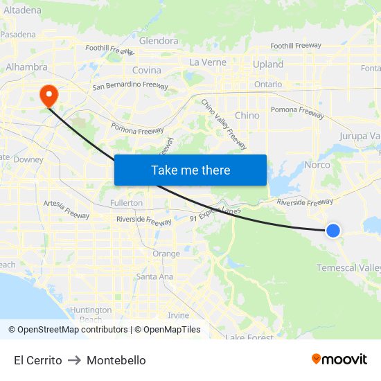 El Cerrito to Montebello map