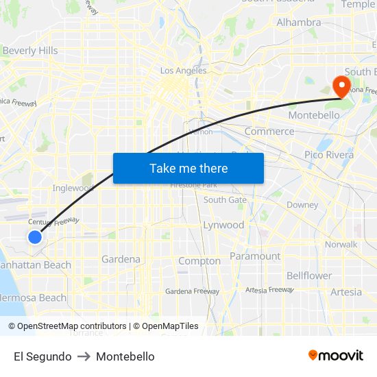 El Segundo to Montebello map