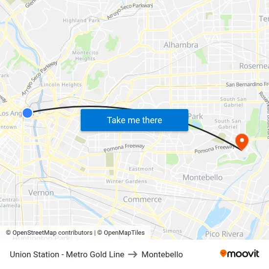 Union Station - Metro Gold Line to Montebello map