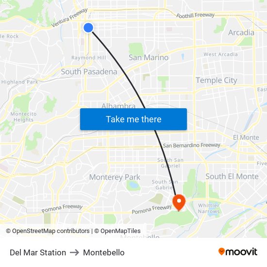 Del Mar Station to Montebello map