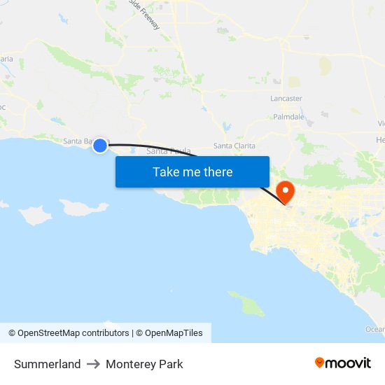 Summerland to Monterey Park map