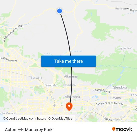 Acton to Monterey Park map