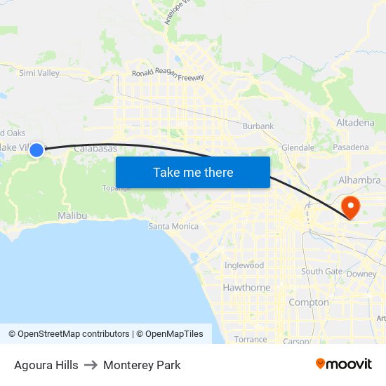 Agoura Hills to Monterey Park map