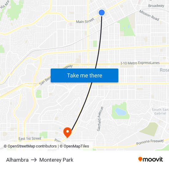 Alhambra to Monterey Park map