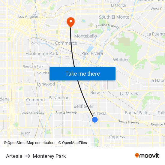 Artesia to Monterey Park map