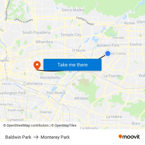 Baldwin Park to Monterey Park map