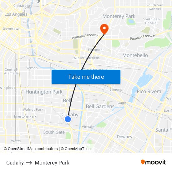 Cudahy to Monterey Park map