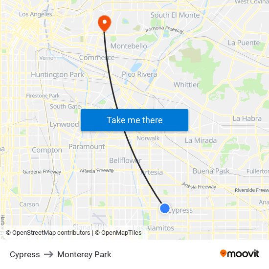 Cypress to Monterey Park map