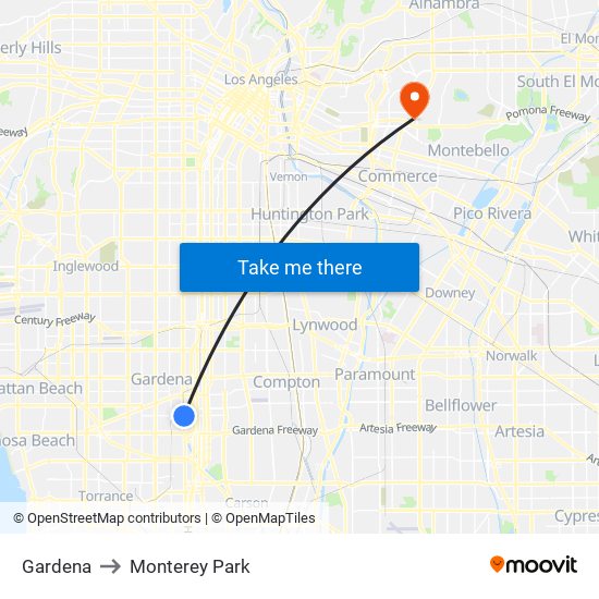 Gardena to Monterey Park map