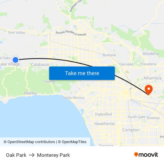 Oak Park to Monterey Park map