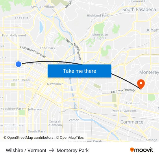 Wilshire / Vermont to Monterey Park map