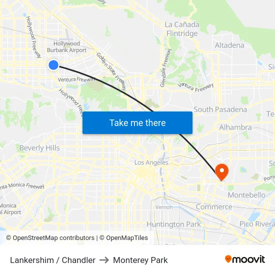 Lankershim / Chandler to Monterey Park map