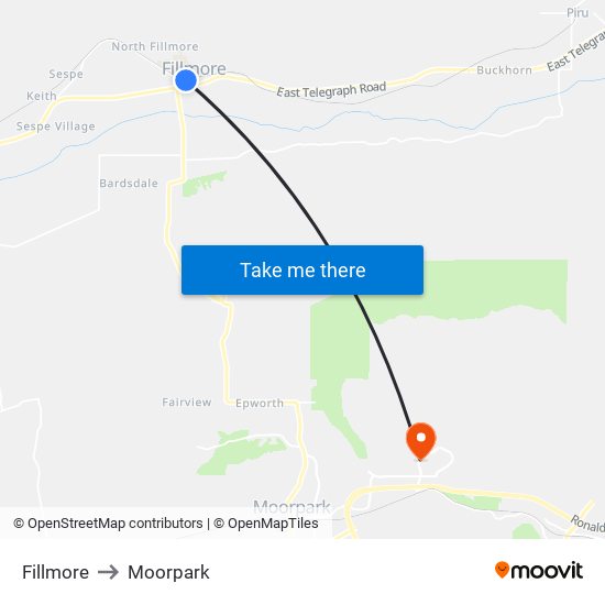 Fillmore to Moorpark map