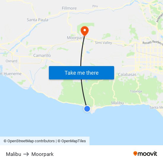 Malibu to Moorpark map