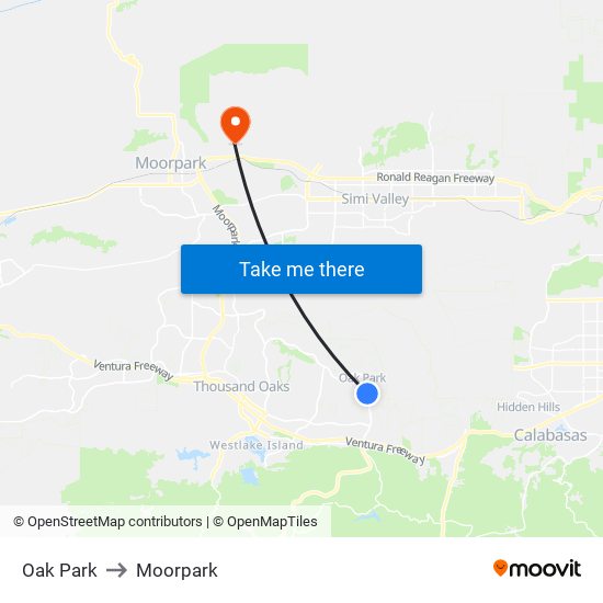 Oak Park to Moorpark map