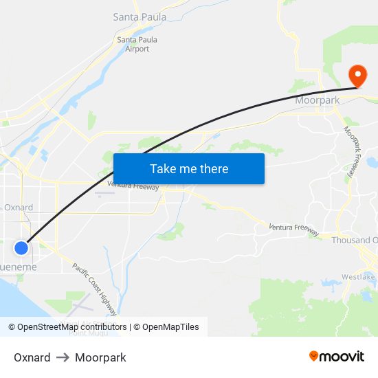 Oxnard to Moorpark map