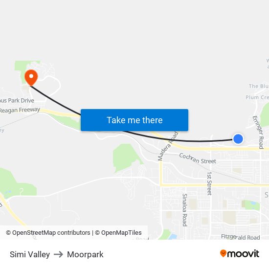 Simi Valley to Moorpark map