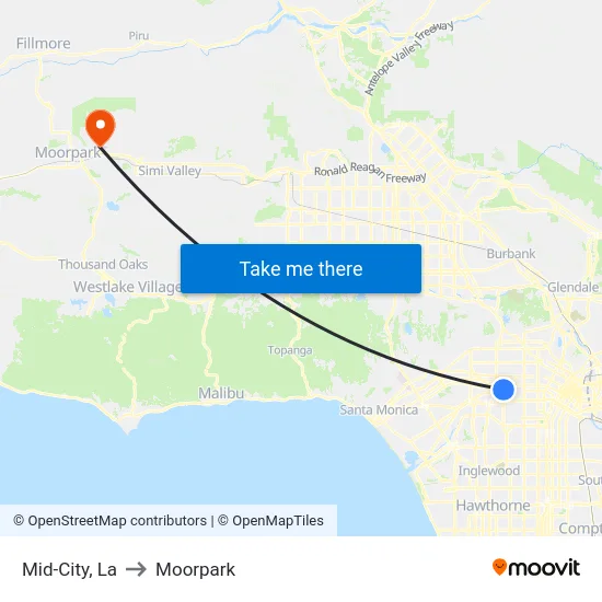 Mid-City to Moorpark map