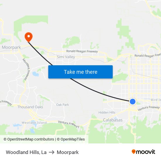 Woodland Hills, La to Moorpark map