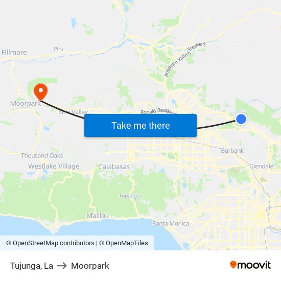 Tujunga, La to Moorpark map