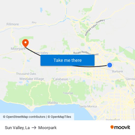 Sun Valley, La to Moorpark map