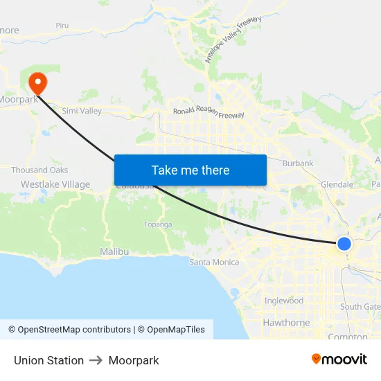 Union Station to Moorpark map