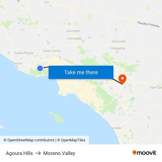 Agoura Hills to Moreno Valley map