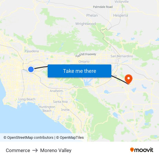 Commerce to Moreno Valley map