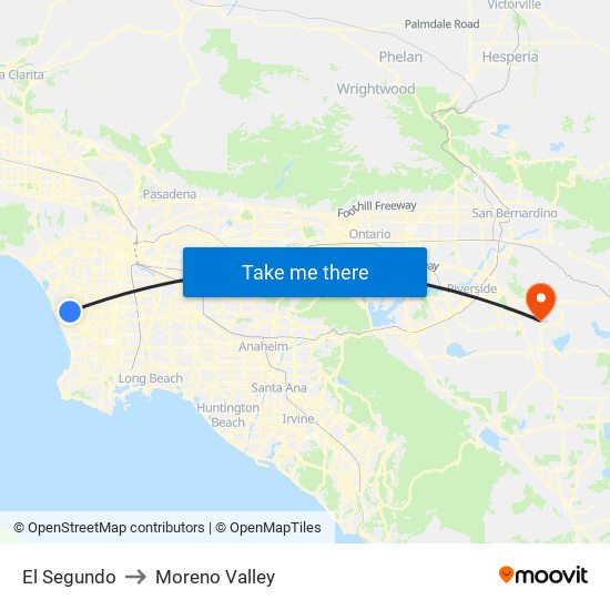 El Segundo to Moreno Valley map