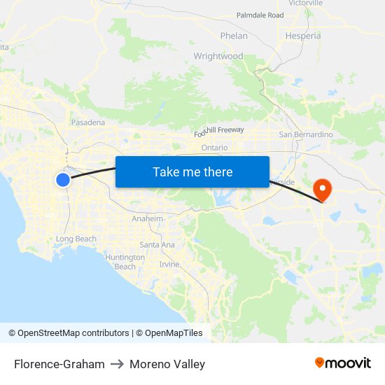 Florence-Graham to Moreno Valley map