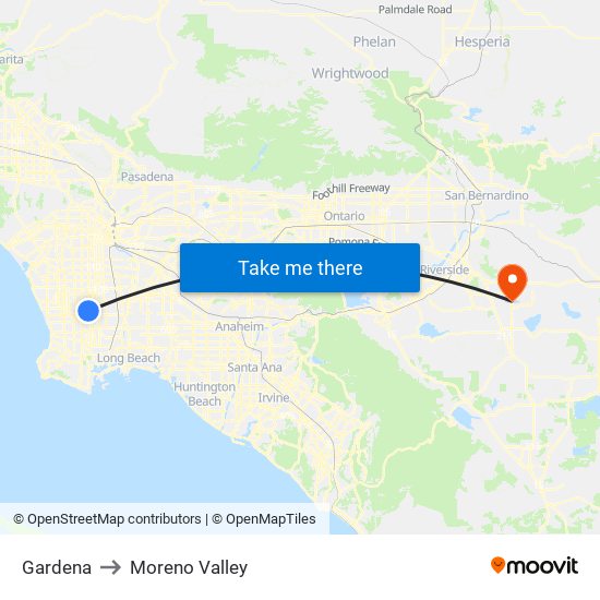 Gardena to Moreno Valley map