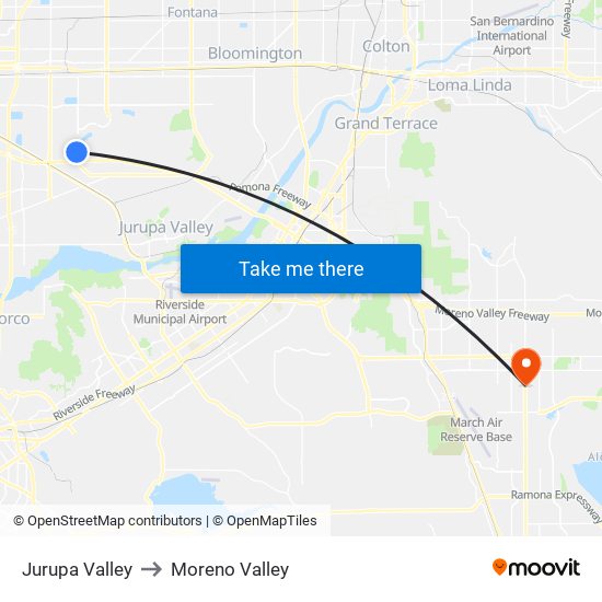 Jurupa Valley to Moreno Valley map