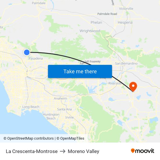 La Crescenta-Montrose to Moreno Valley map