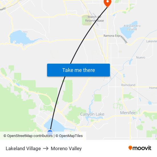 Lakeland Village to Moreno Valley map