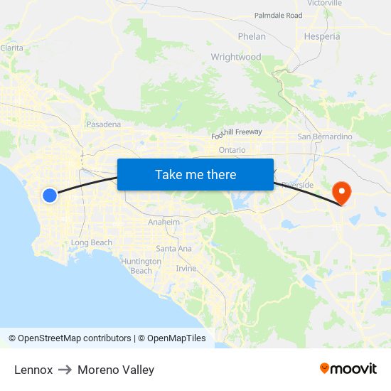 Lennox to Moreno Valley map