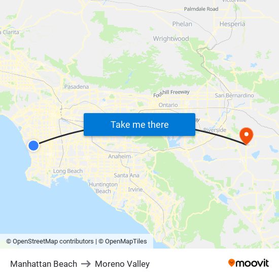 Manhattan Beach to Moreno Valley map