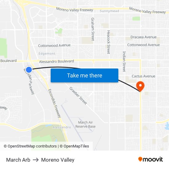 March Arb to Moreno Valley map