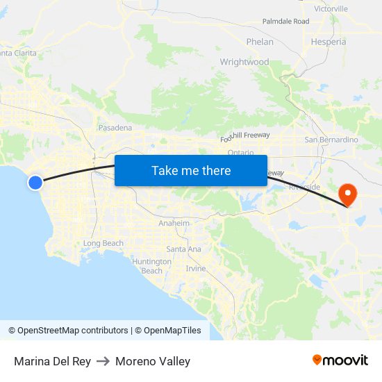 Marina Del Rey to Moreno Valley map