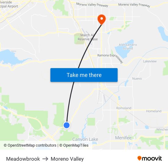 Meadowbrook to Moreno Valley map
