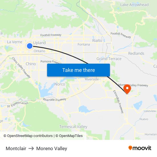 Montclair to Moreno Valley map
