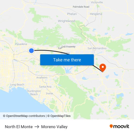 North El Monte to Moreno Valley map