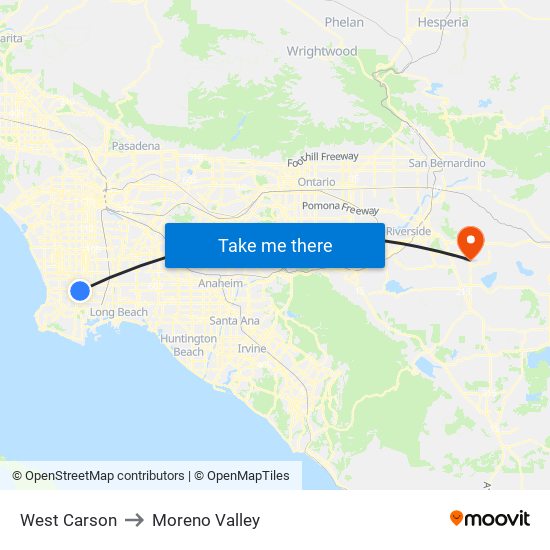 West Carson to Moreno Valley map