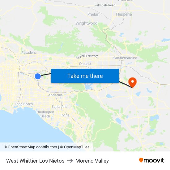 West Whittier-Los Nietos to Moreno Valley map