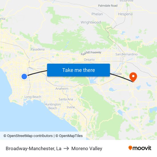 Broadway-Manchester, La to Moreno Valley map