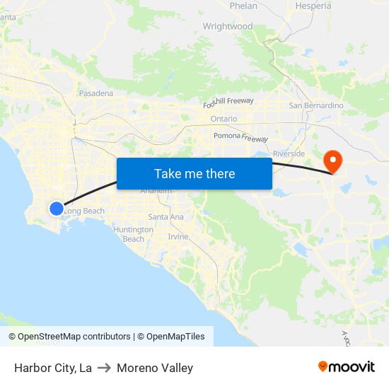 Harbor City, La to Moreno Valley map